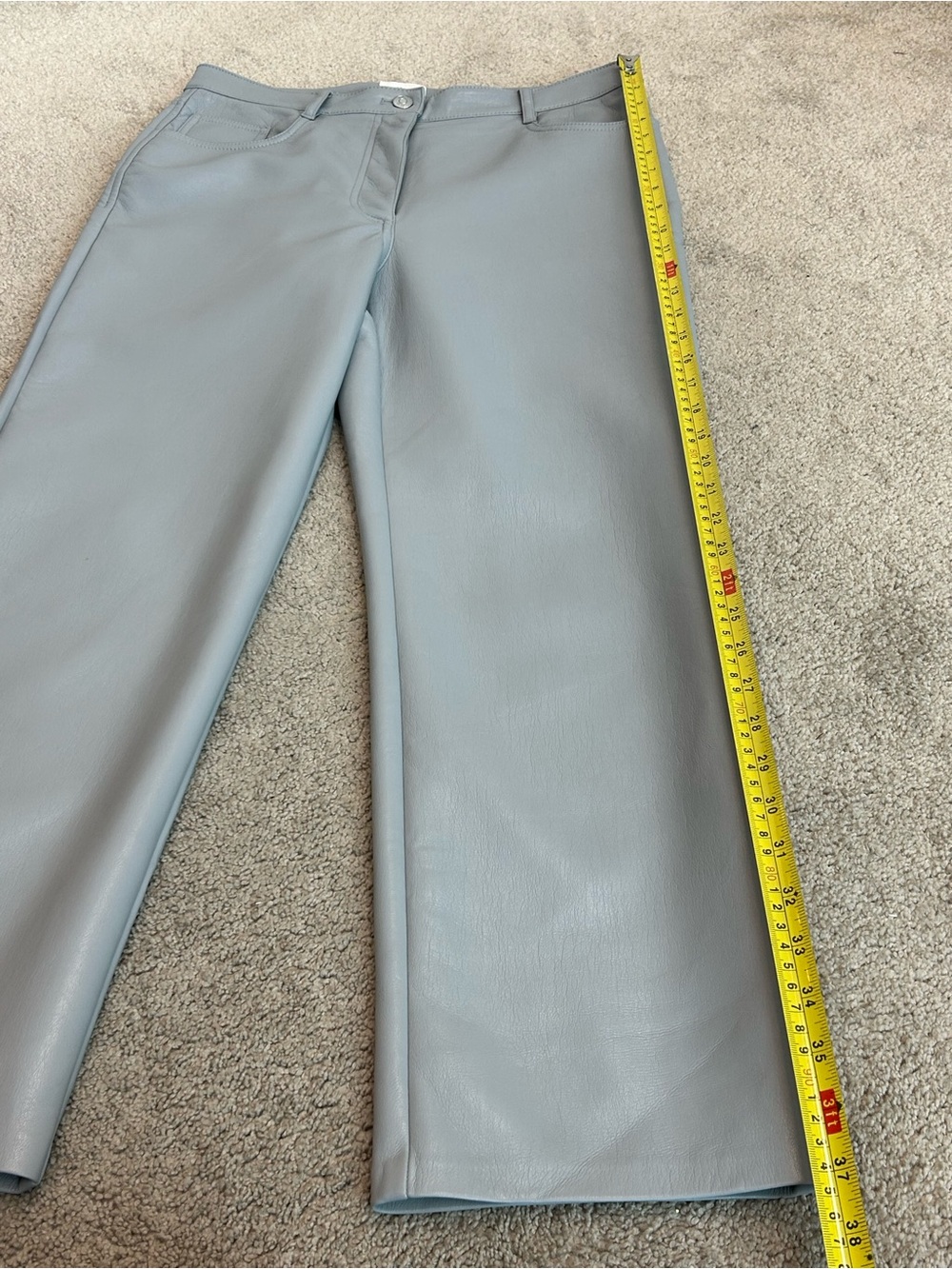 Aritzia Wilfred Faux Leather Straight Leg Pants Light Blue Grey Size 8 - Picture 9 of 14